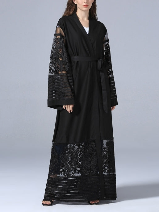 (S-2XL) Ghita Intricate Lace Muslimah Kimono Maxi Jacket / Dress