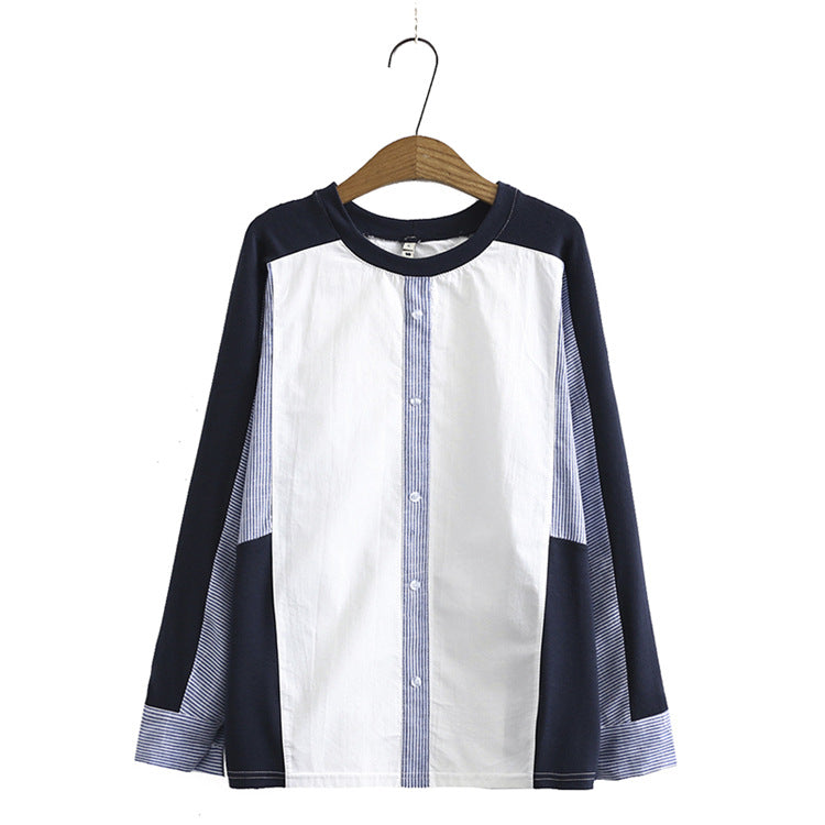 Plus Size Round Neck Long-Sleeved Shirt