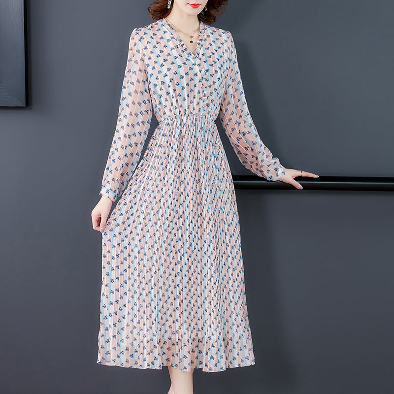 Kendalle Plus Size Print Pleated Wrap Long Sleeve Midi Dress
