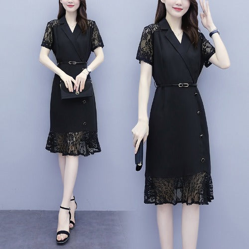 Lauriana Plus Size Wrap Work Lace Short Sleeve Dress