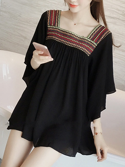 Kainalu Plus Size Bohemian Ethnic 3/4 Sleeve Blouse