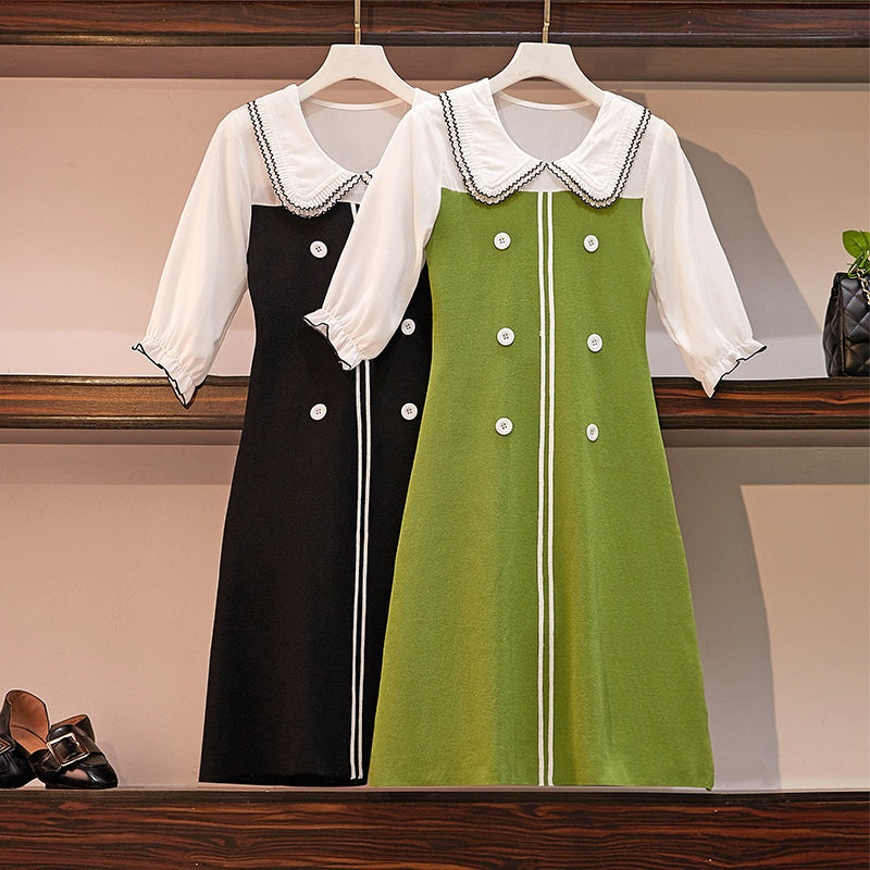 Shiloh Double Breast Collar S/s Dress (Green, Black)