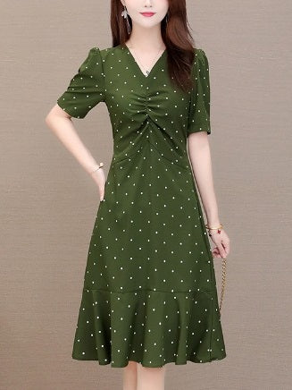 Lamese Plus Size Green Polka Dots Mermaid Dress