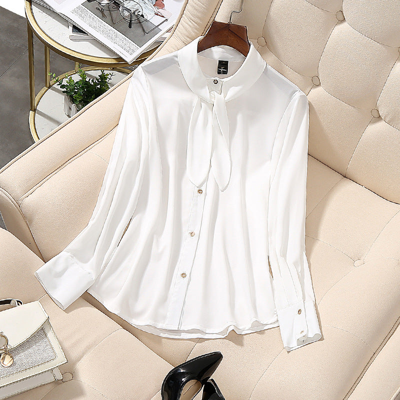 Kjellaug Plus Size Work Chiffon High Collar Long Sleeve Blouse