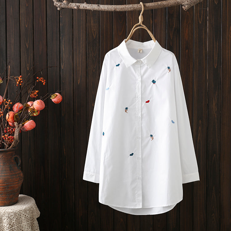Kana Plus Size Floral Embroidery Long Sleeve Shirt Blouse (Muslimah Friendly)