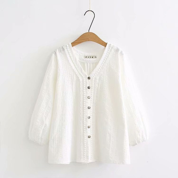 Kristle Plus Size White Cotton Mid Sleeve Blouse