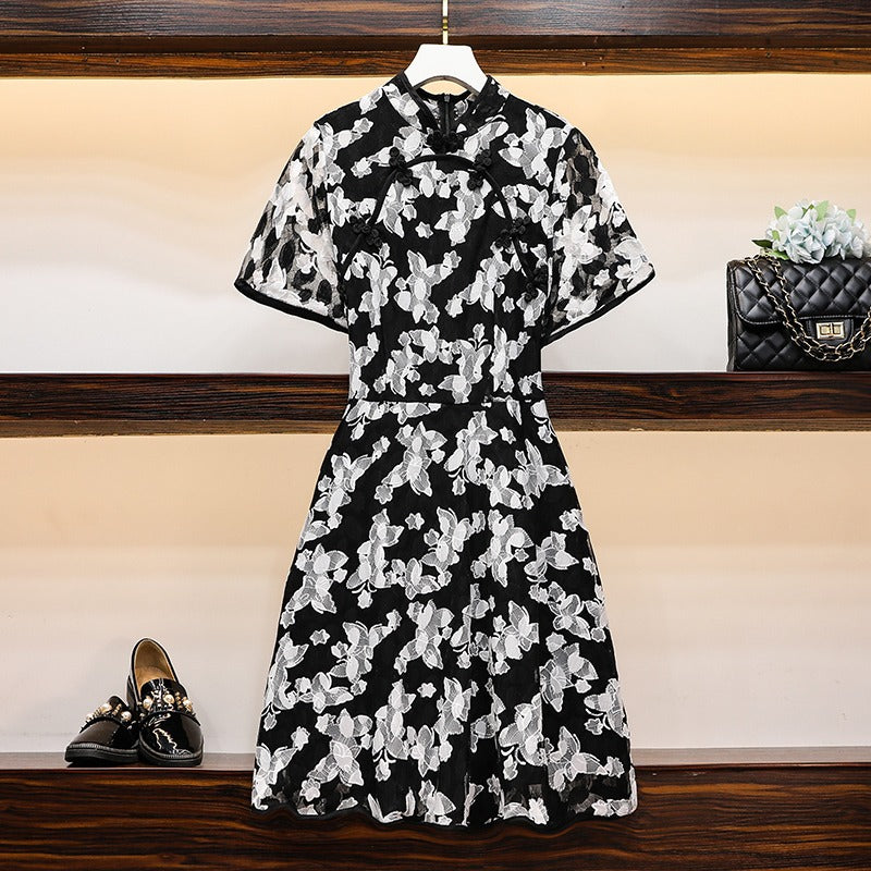 Lashanda Plus Size Modern Black Lace Cheongsam Dress