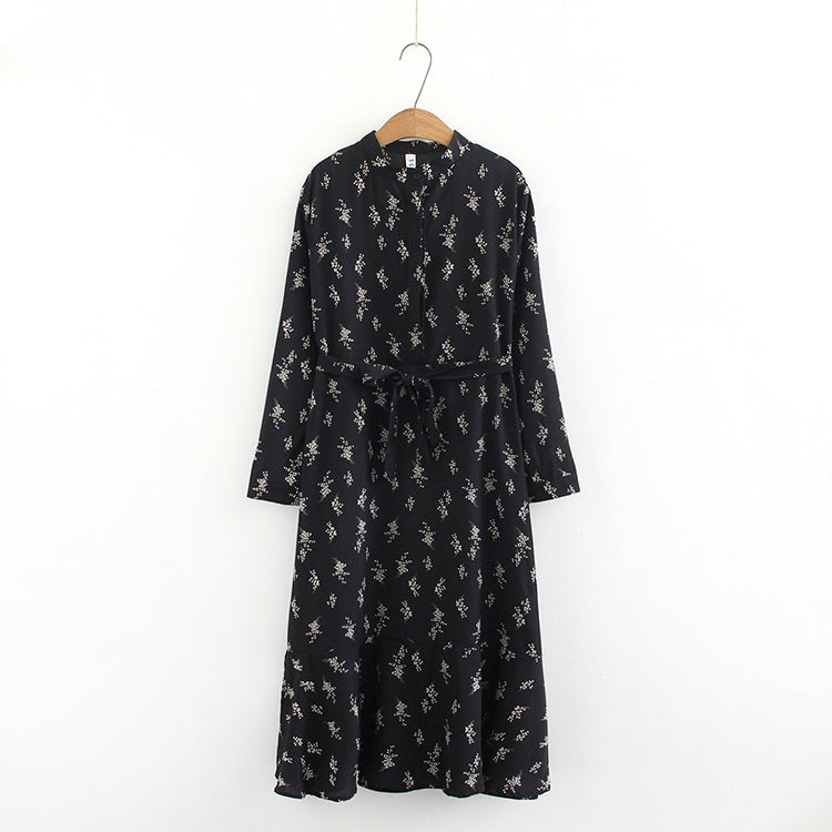 Gwenn Plus Size Black Floral Mandarin Collar Midi Dress