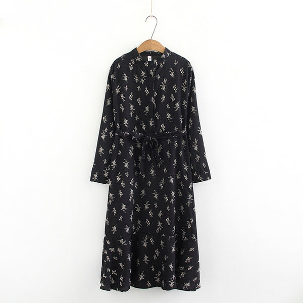 Gwenn Plus Size Black Floral Mandarin Collar Midi Dress