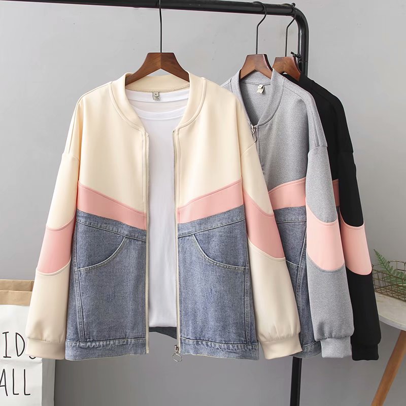 Kristol Plus Size Denim Layer Baseball Jacket