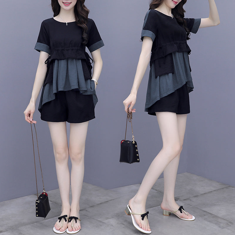 Kinslee Plus Size Babydoll Short Sleeve Blouse And Shorts Set