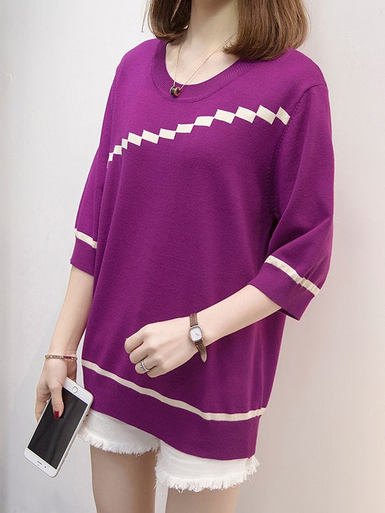 Yancey Plus Size Knit Mid Sleeve Top (Purple, Black)
