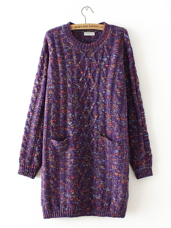 Stella Plus Size Women's Winter Sweater Long Sleeve Top Speckled Cableknit Tunic Long Length Sweater