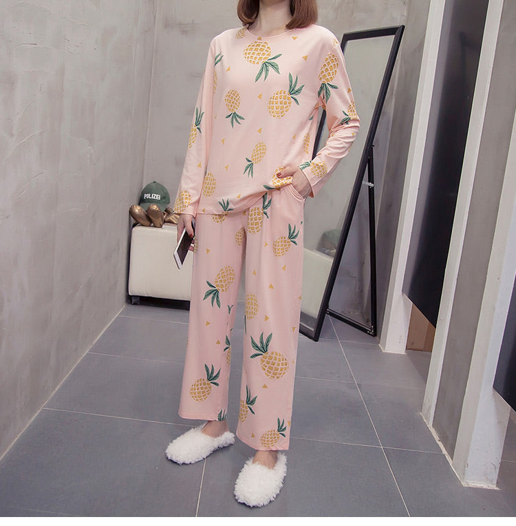 Kiffany Plus Size Modal Cotton Pineapples Long Sleeve Top And Pants Pyjamas Set