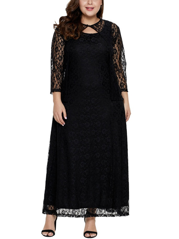 Sose Plus Size Dinner Occasion Prom Formal Wedding Mother of The Bride Evening Dress Gown Black Lace Cover Jacket Mid Sleeve Maxi Dress (EXTRA BIG SIZE)