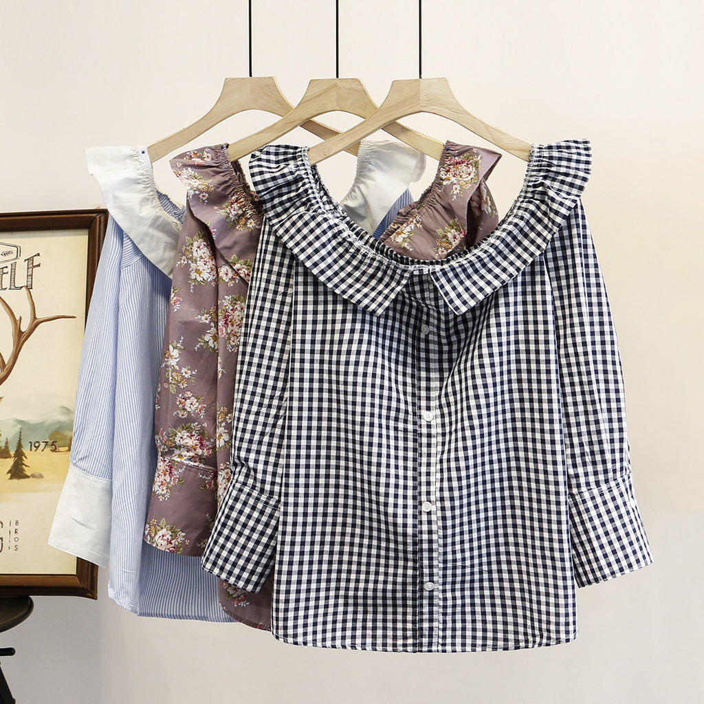 Khaleesi Plus Size Printed Off Shoulder Long Sleeve Blouse
