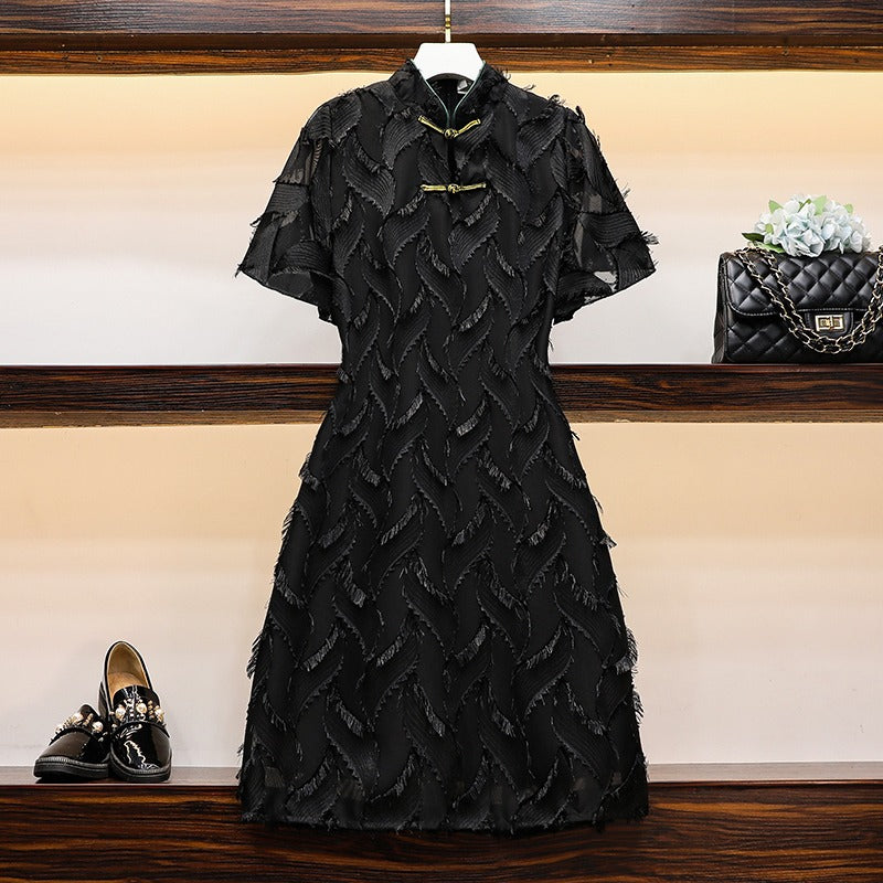 Lashonda Plus Size Black Classy Cheongsam Dress