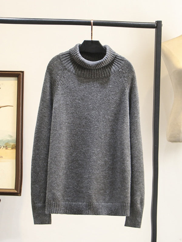 Stellar Plus Size Women's Winter Sweater Long Sleeve Top Turtleneck Thick Woolen Sweater (Grey, Black)