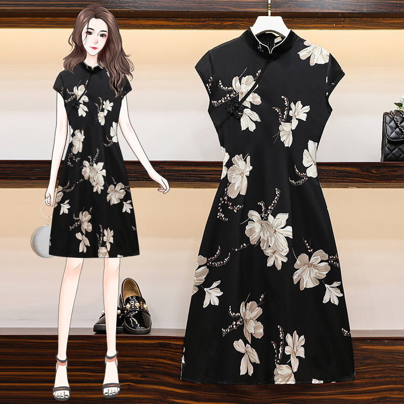 Lassen Plus Size Modern Floral Cheongsam Dress