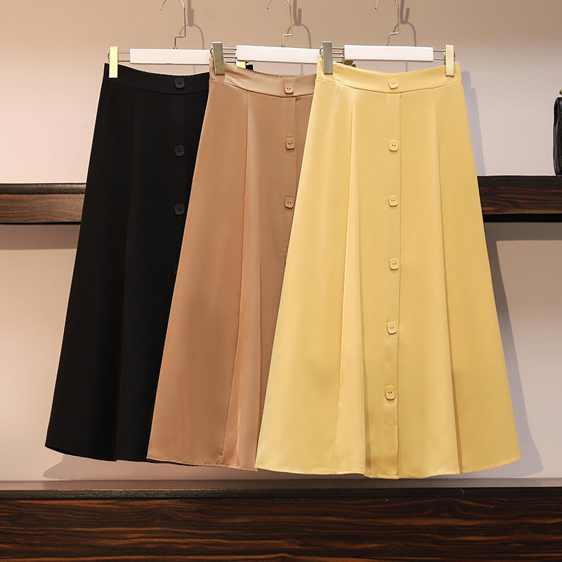 Hadrea Plus Size Butttons Midi Skirt