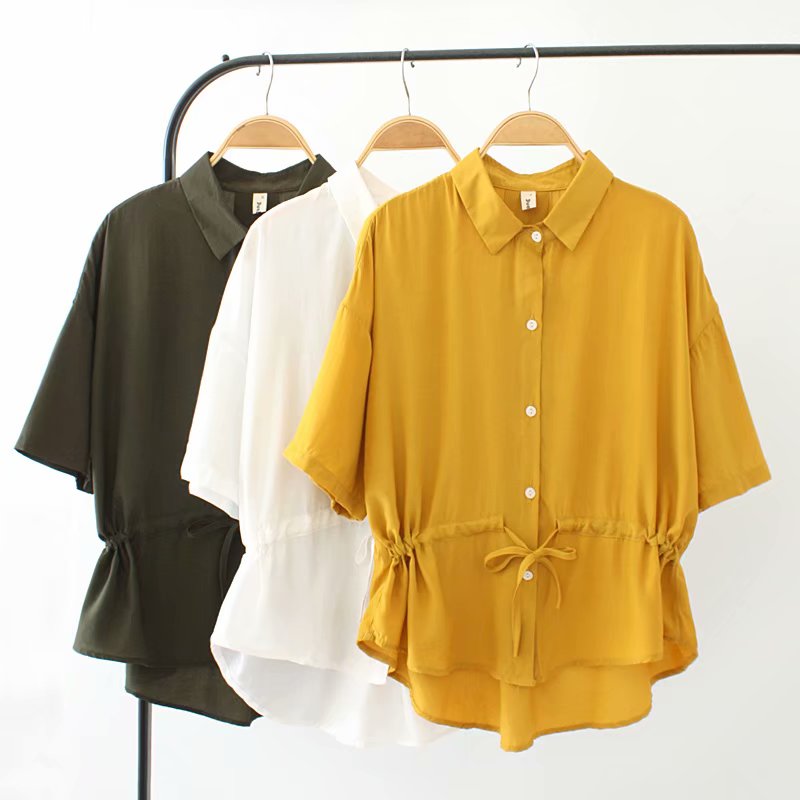 Krisztina Plus Size Drawstring Short Sleeve Shirt Blouse