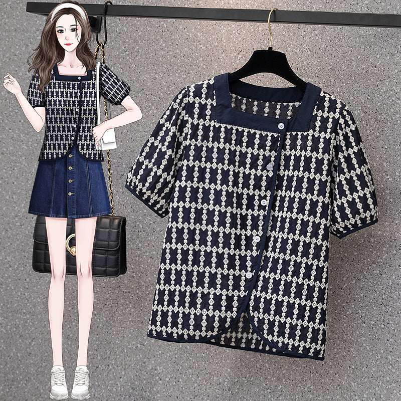 Plus Size Hollow Chain Link Top Short-Sleeved