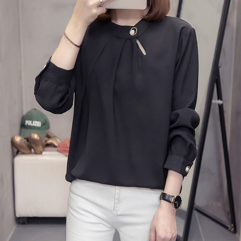 Kiki Plus Size High Neck Work Long Sleeve Blouse