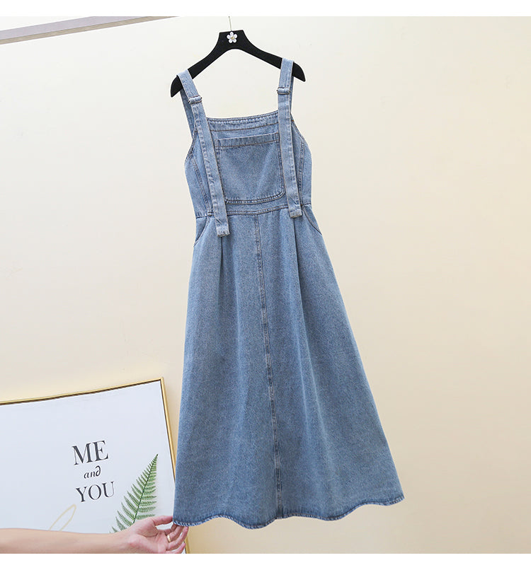 Plus Size Pinafore Denim Sleeveless Midi Dress – Pluspreorder