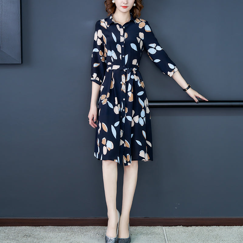 Kylar Plus Size Printed Mid Sleeve Midi Shirt Dress