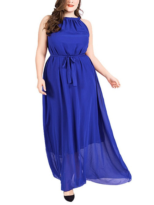 Shiraz Halter Neck Plus Size Occasion Evening Wedding Sleeveless Maxi Dress (Blue, Black) (EXTRA BIG SIZE)