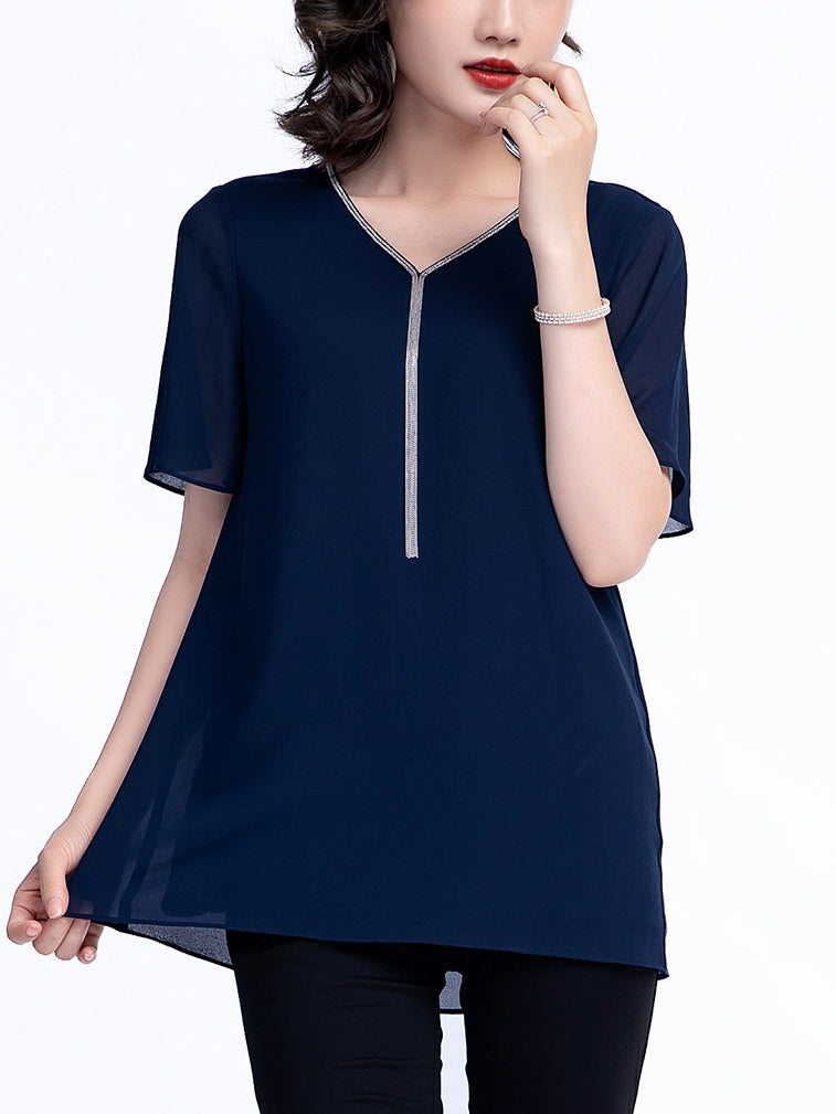 Kerry Plus Size Blue Chain Chiffon Blouse