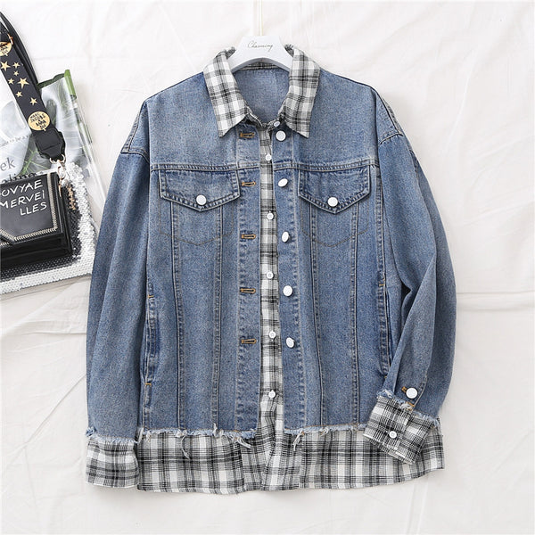 Kirra Plus Size Checked Layer Denim Jacket