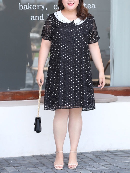 Kalysta Plus Size Polka Dots Doll Collar Dress (EXTRA BIG SIZE)
