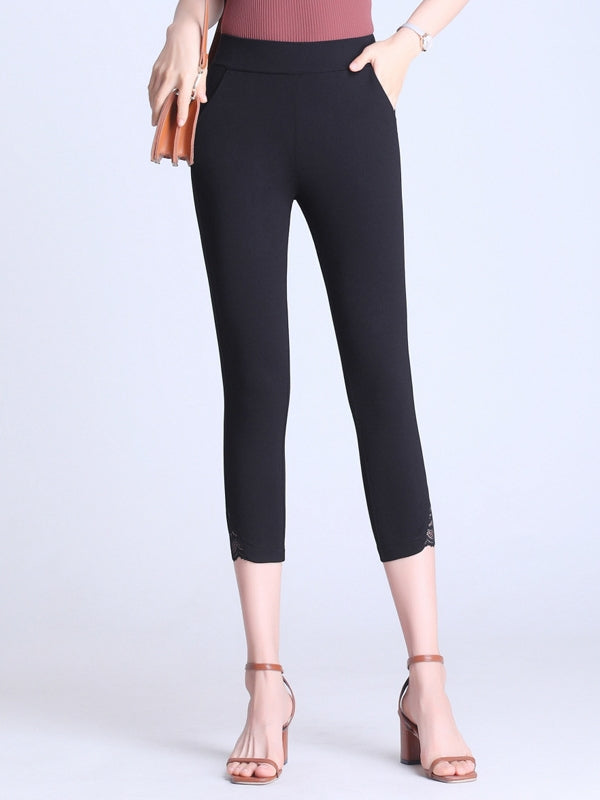 Lace Side Stretch Skinny Capri Pants (EXTRA BIG SIZE) (White, Black)