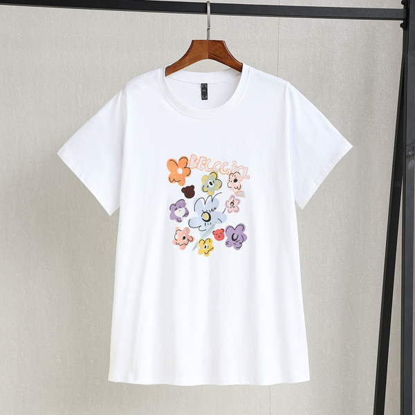 (4XL-10XL) Plus Size 100% Cotton Flower Print Short Sleeve T Shirt Top (EXTRA BIG SIZE)