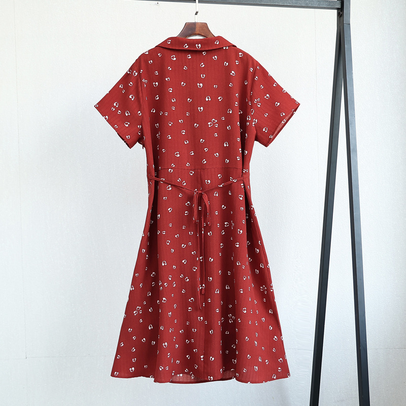 4XL-10XL) Plus Size Hearts Print Chiffon Short Sleeve Midi Shirt Dres   Pluspreorder