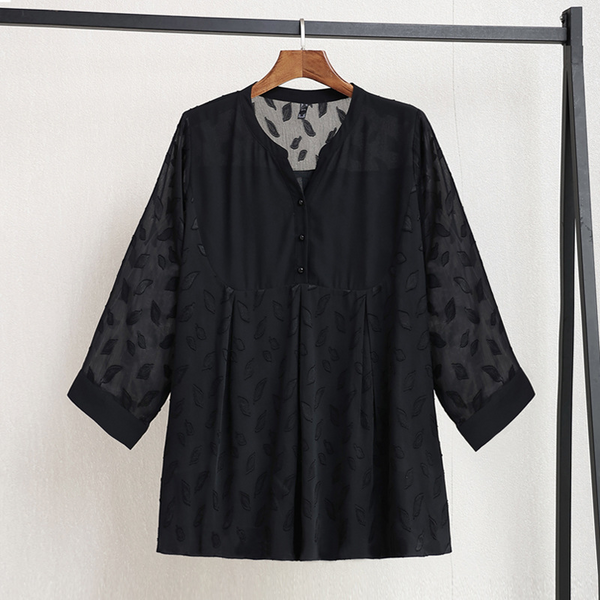 (4XL-10XL) Plus Size See Through Black Chiffon 3/4 Sleeve Blouse (EXTRA BIG SIZE)