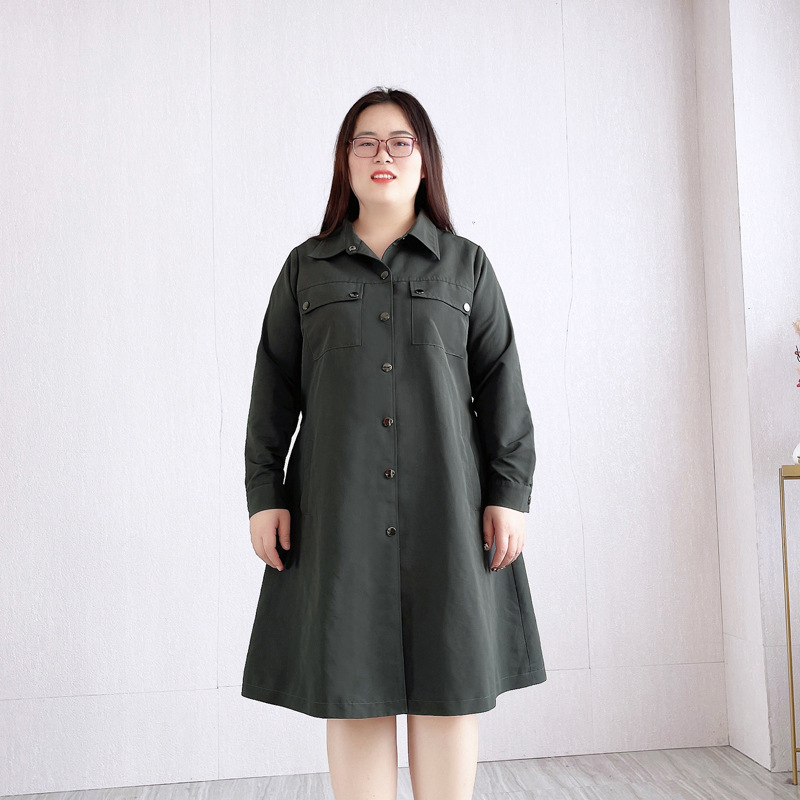 (4XL-10XL) Plus Size Utility A-line Long Sleeve Shirt Dress (EXTRA BIG SIZE)