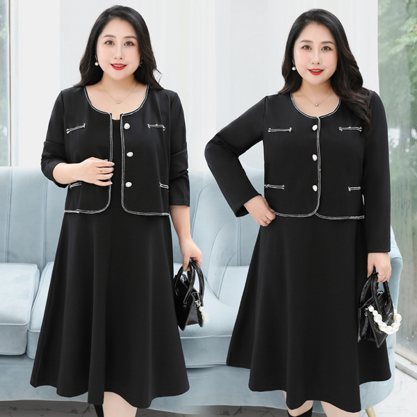 (4XL-8XL) Plus Size Chanelesque Long Sleeve Dress (Extra Big Size)