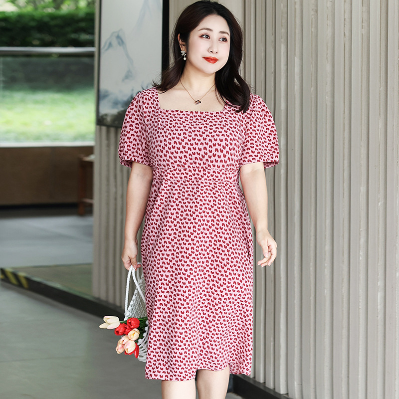 (4XL-8XL) Plus Size Square Neck Hearts Print Dress (Extra Big Size ...