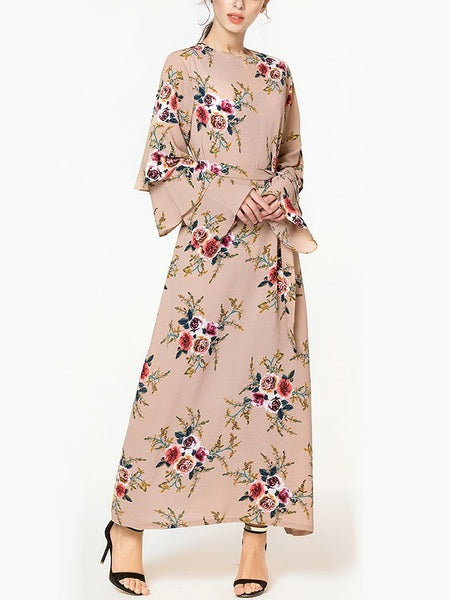 (M-7XL) Kiera Floral Tier Sleeve Plus Size Abaya Hijab Muslim Long Sleeve Maxi Dress