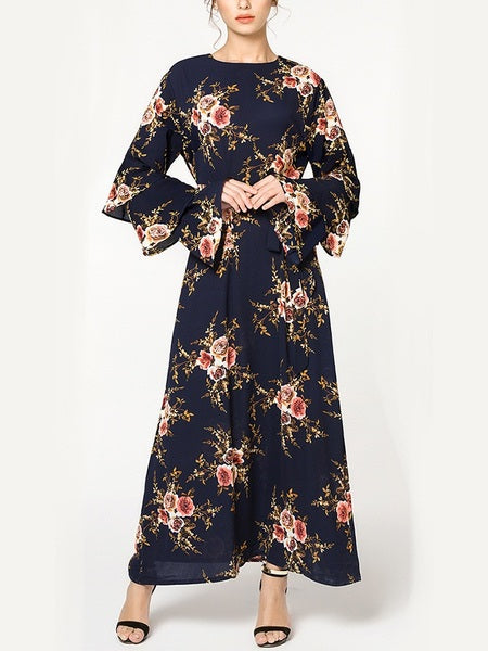 (M-7XL) Kiera Floral Tier Sleeve Plus Size Abaya Hijab Muslim Long Sleeve Maxi Dress (2 Colour)