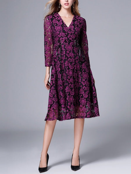 Maurine Purple Lace Wrap Corset Tie Dress