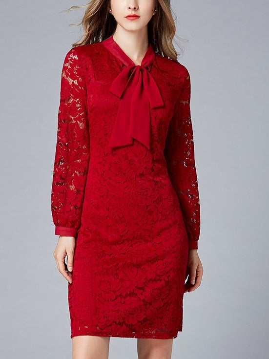 Miabella Bow Red Lace Dress