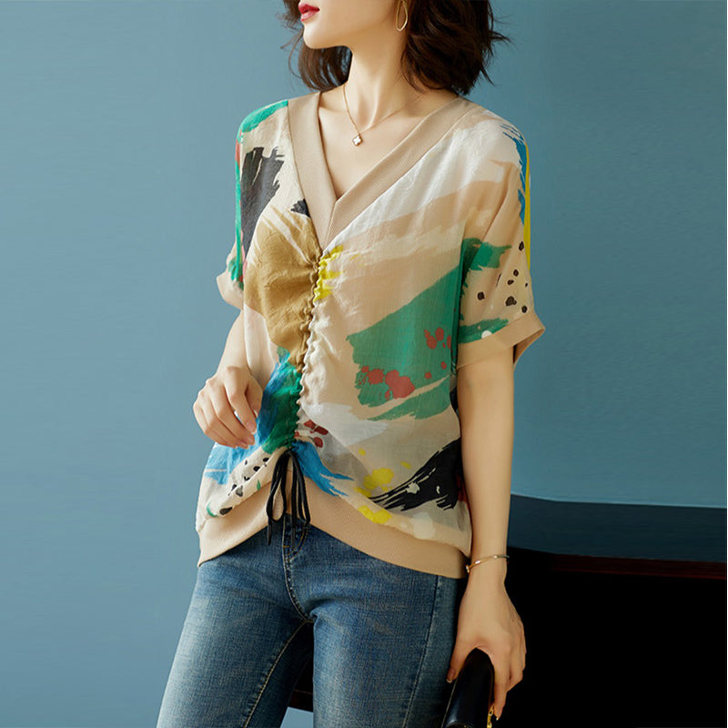 Kenley Plus Size Printed V Neck Short Sleeve Top