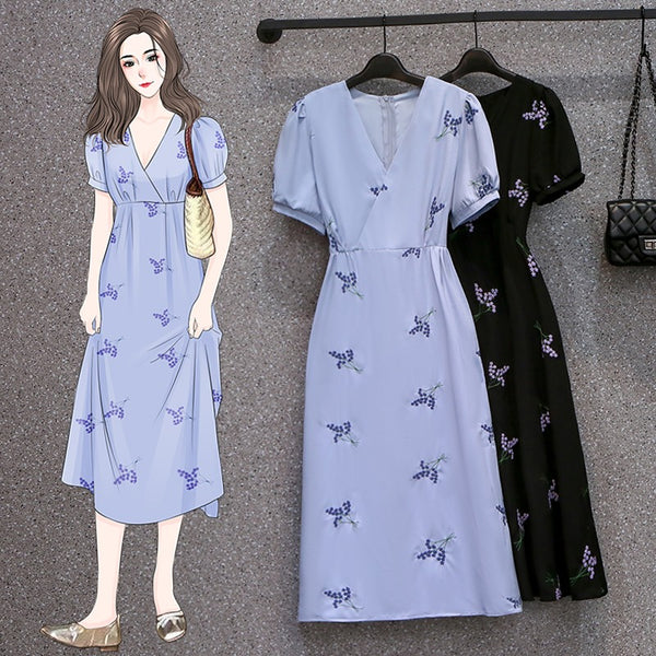 Plus Size V-neck Print Waist Dress