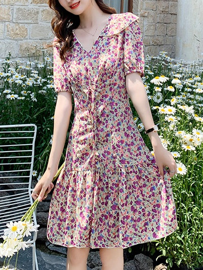 Libby Plus Size Korean Collar Floral Dress