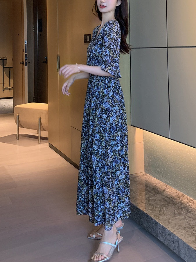 Klea Plus Size Wrap Chiffon Floral Short Sleeve Midi Dress