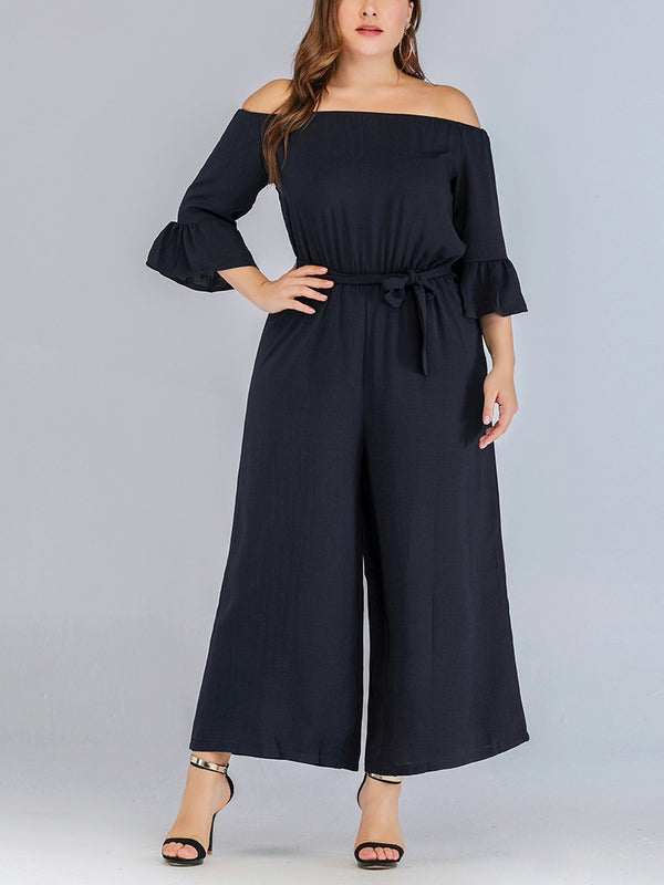 Violette Plus Size Blue Off Shoulder Wide Leg Maxi Jumpsuit Romper