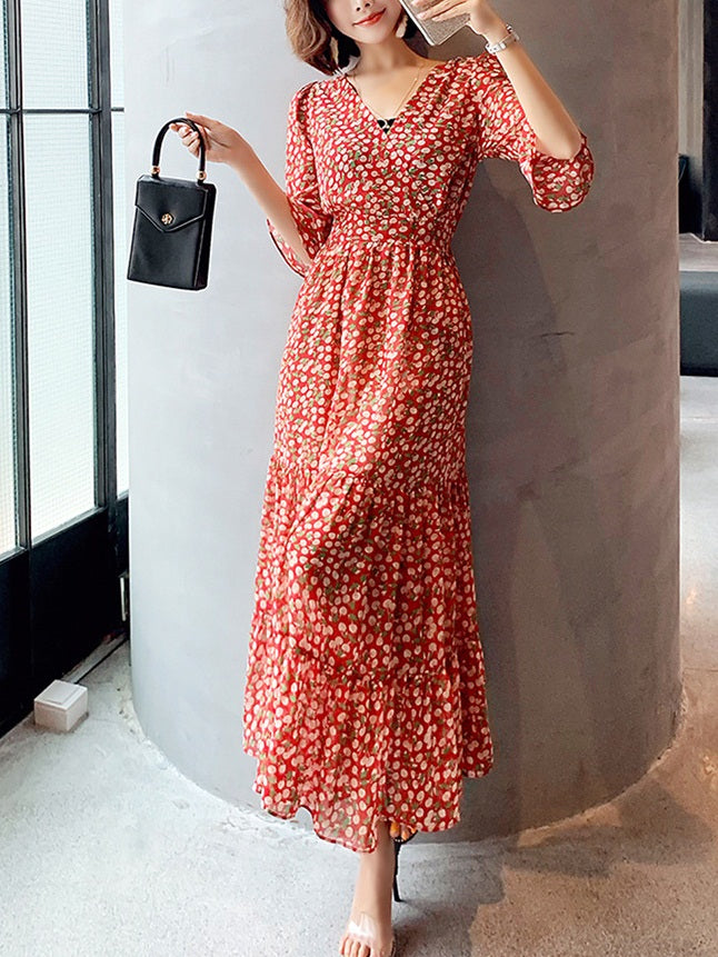 Kleo Plus Size Wrap Floral Short Sleeve Midi Dress